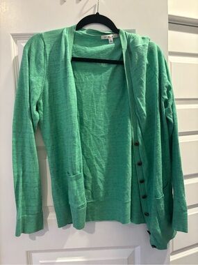 CAbi Mint Green Open-Front Button Cardigan